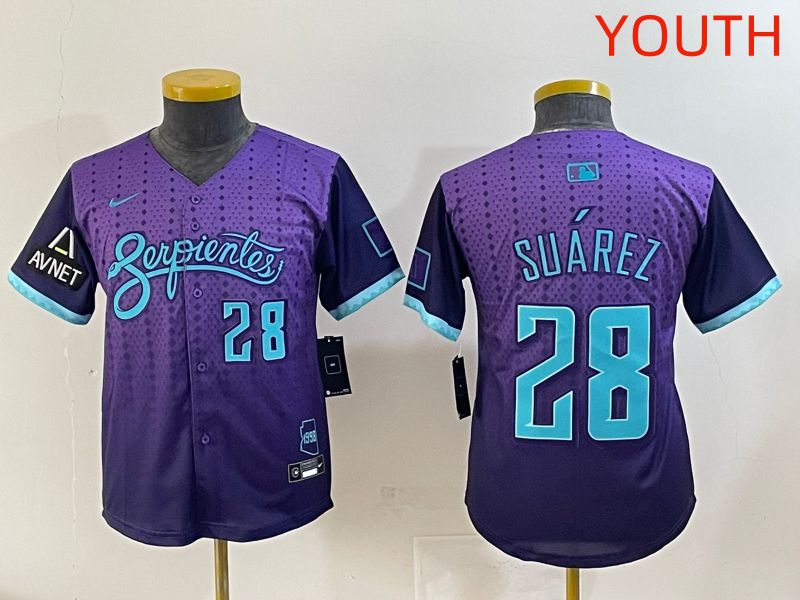Youth 2025 Arizona Diamondback #28 Suarez Purple Joint Name Nike MLB Jersey style 7->youth mlb jersey->Youth Jersey